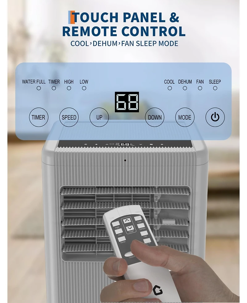 gaomon 10,000 Btu Portable Ac, 3-in-1 Cooling, Fan & Dehumidifier with Sleep Mode for 450 Sq.Ft Rooms