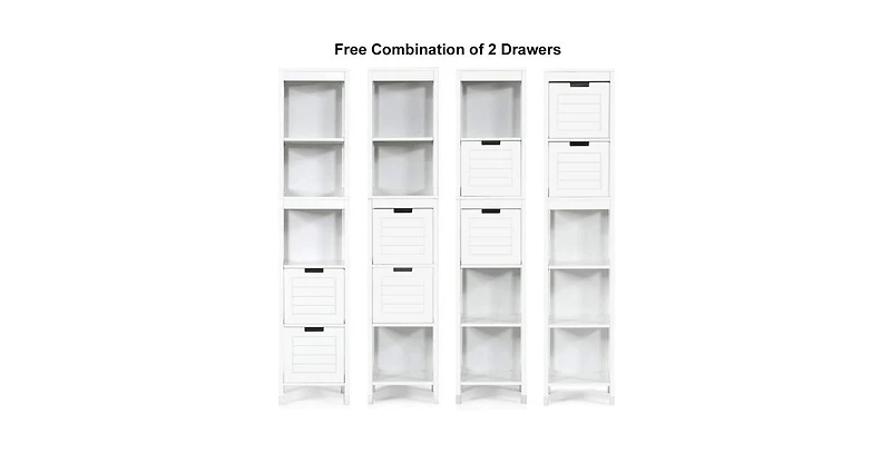 Slickblue Bathroom Cabinet Tower with 2 Storage Drawers and 3 Shelves in Wood Finish