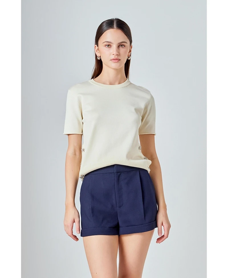 endless rose Women's Side Bow Buttoned Knit Top