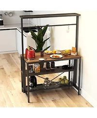 Casainc 3-Tier Kitchen Island with Hooks, Microwave Shelf and Storage Rack for Dining Room