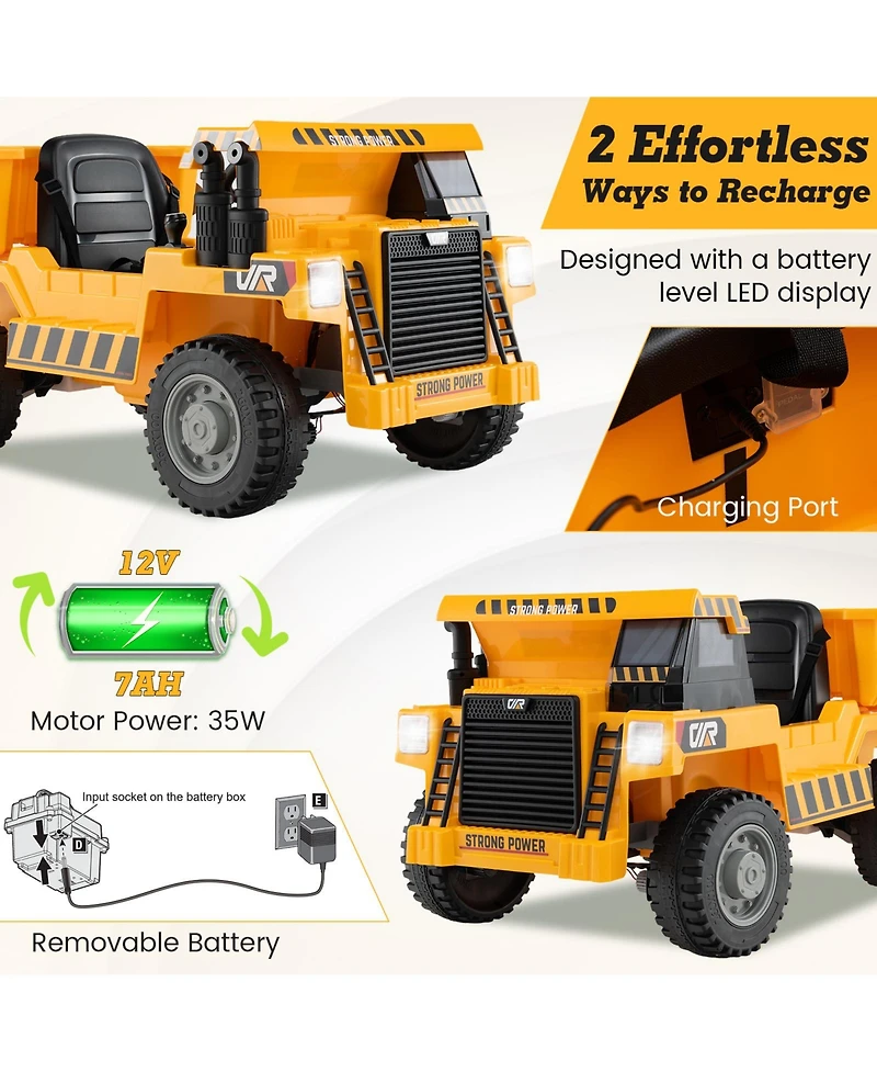 Akiudex 12V Kids Ride On Dump Truck with Remote Control and Storage