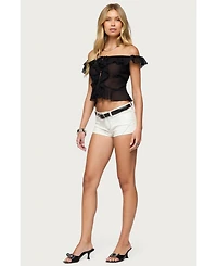 Edikted Women's Sheer Chiffon Ruffled Off Shoulder Top