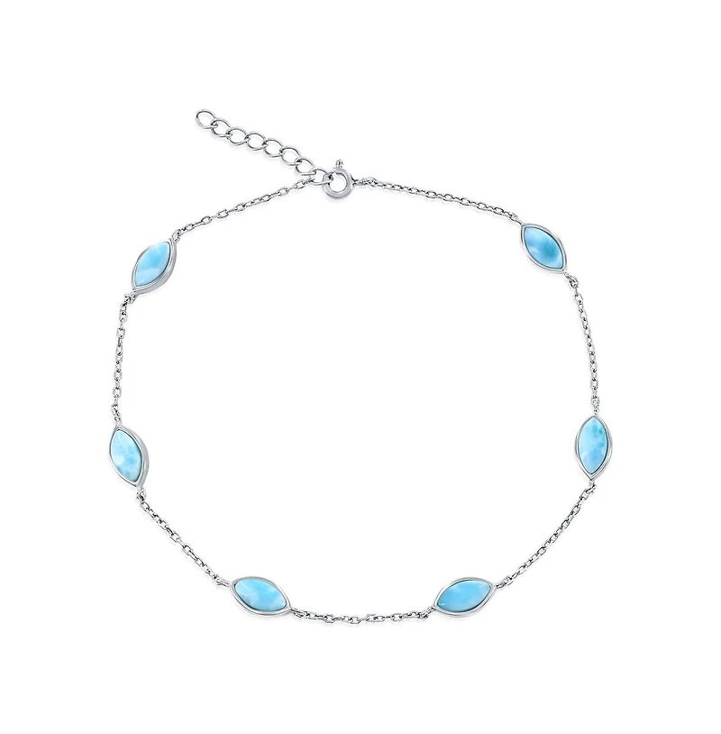 Sterling Silver, Marquise Larimar Anklet