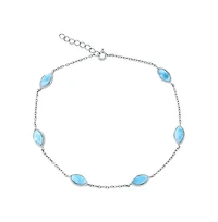 Sterling Silver, Marquise Larimar Anklet
