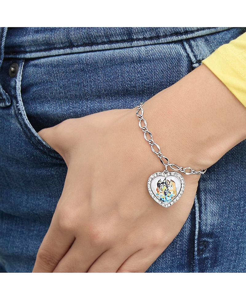 Bluey Heart Pendant Chain Bracelet - Silver Tone