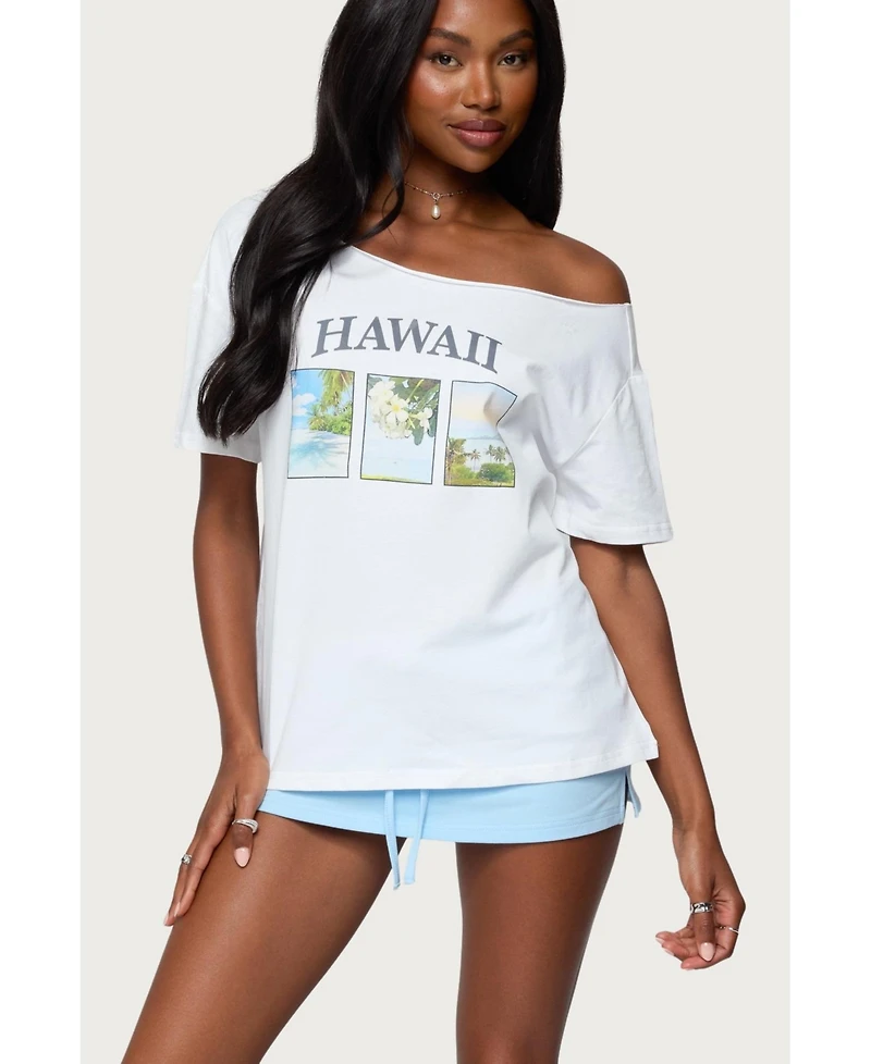 Edikted Women's Hawaiian Babe Off Shoulder T Shirt