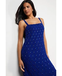 Warehouse Hand Embellished Fringe Hem Midi Dress