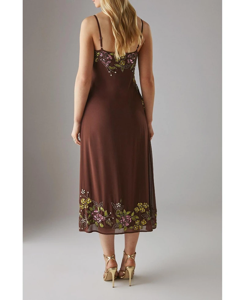 Warehouse Embellished Strappy Sequin Midi Dress