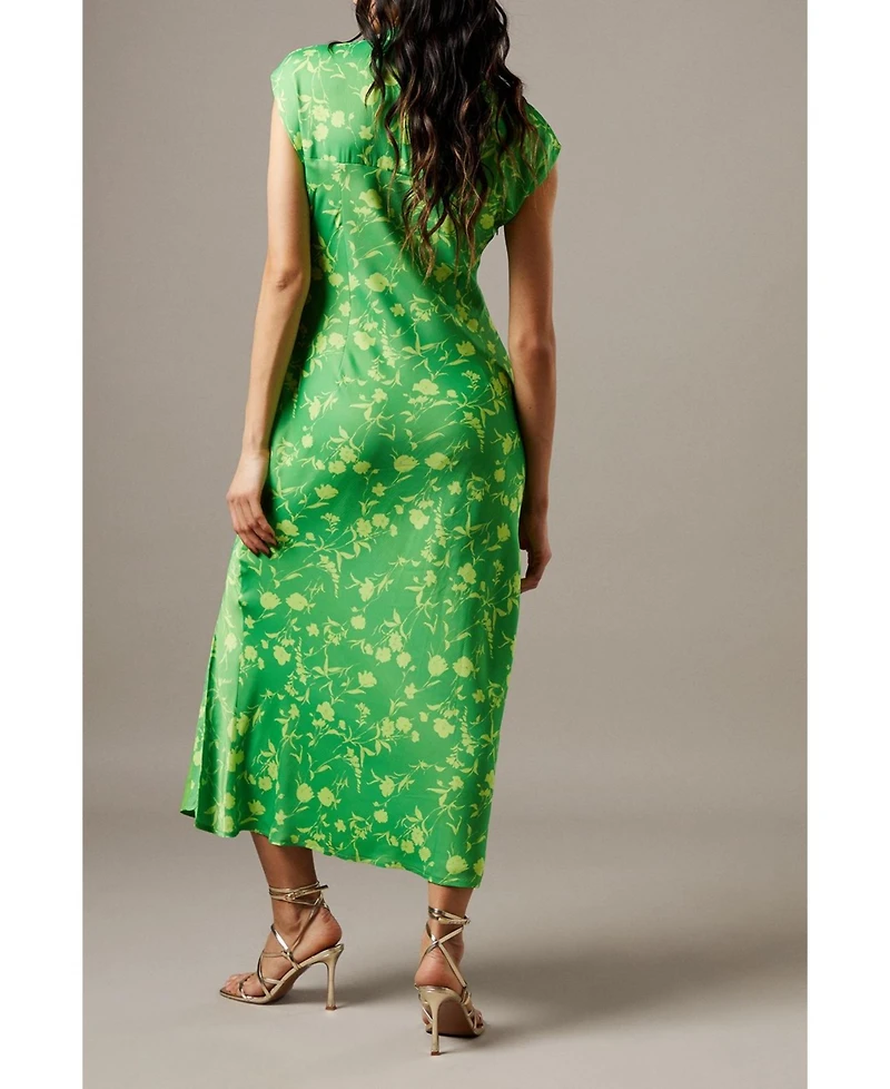 Warehouse Women's Crinkle Satin Button Side Midi Dress