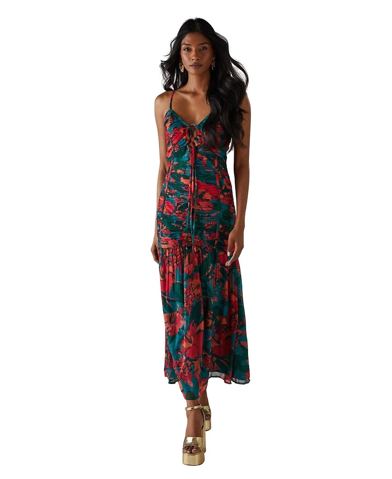 Warehouse Women's Chiffon Gathered Channel Midi Dress