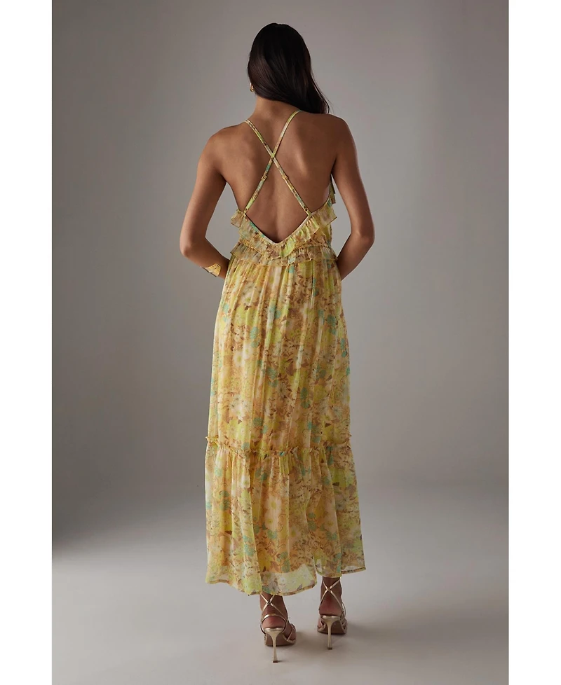 Warehouse Chiffon Ruffle Strappy Floaty Maxi Dres