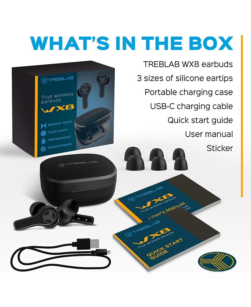 Treblab WX8 Bluetooth Wireless Earbuds with Charging Case