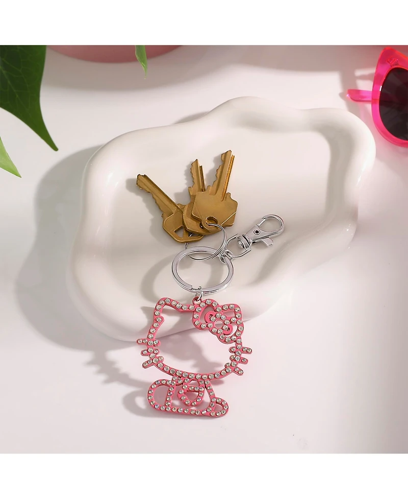 Hello Kitty Pink Silhouette Outline Crystal Keychain