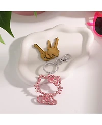 Hello Kitty Pink Silhouette Outline Crystal Keychain