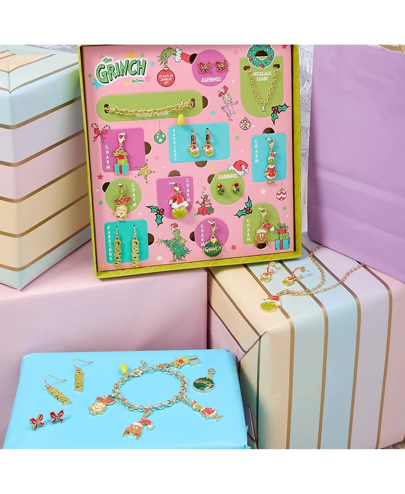 Dr. Seuss Grinch Jewelry Advent Gift Set: Necklace, Bracelet & Charms Mix & Match Christmas Calendar Box Collection