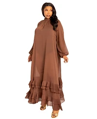 Buxom Couture Women's Plus Tie Neck Chiffon Maxi Gown
