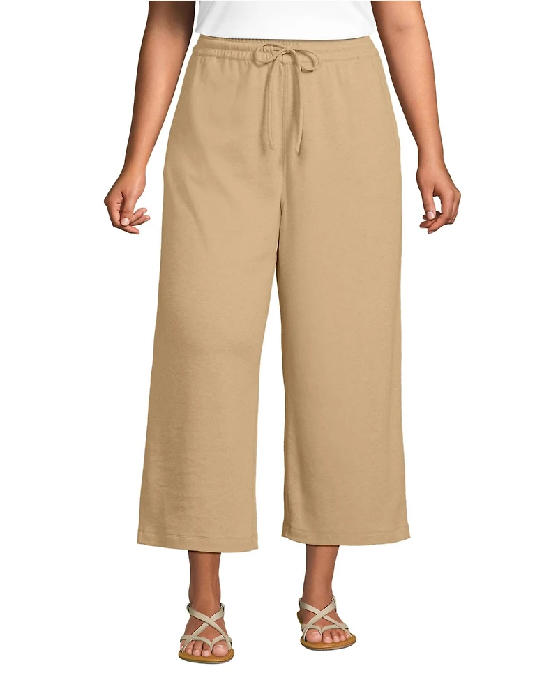 Lands' End Women's Plus Sport Knit Elastic Waist Wide Leg Crop Pants