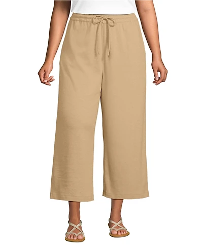 Lands' End Women's Plus Sport Knit Elastic Waist Wide Leg Crop Pants