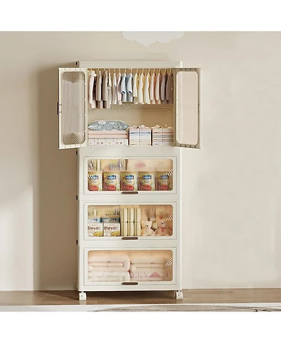 gaomon 4 Tier Portable Kids Wardrobe Closet with Doors