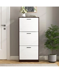Vanirror Shoe Storage Cabinet with 3 White Panel Flip Drawers, Freestanding Organizer for Entryway, Narrow Shoe Rack Cabinet (Walnut-3 Drawers)