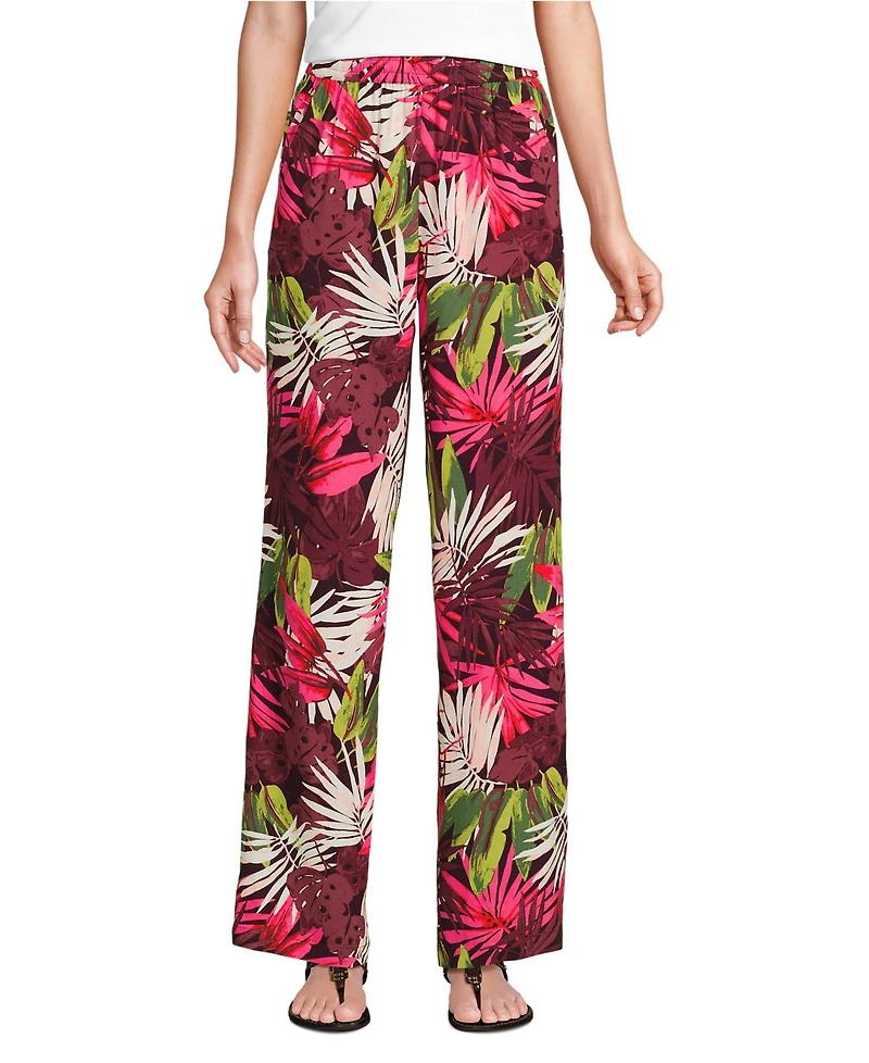 Lands' End Women's Petite Rayon High Rise Wide Leg Pants - Set Bottom