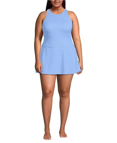 Lands' End Women's Tugless High Neck Swim Dress Swimsuit