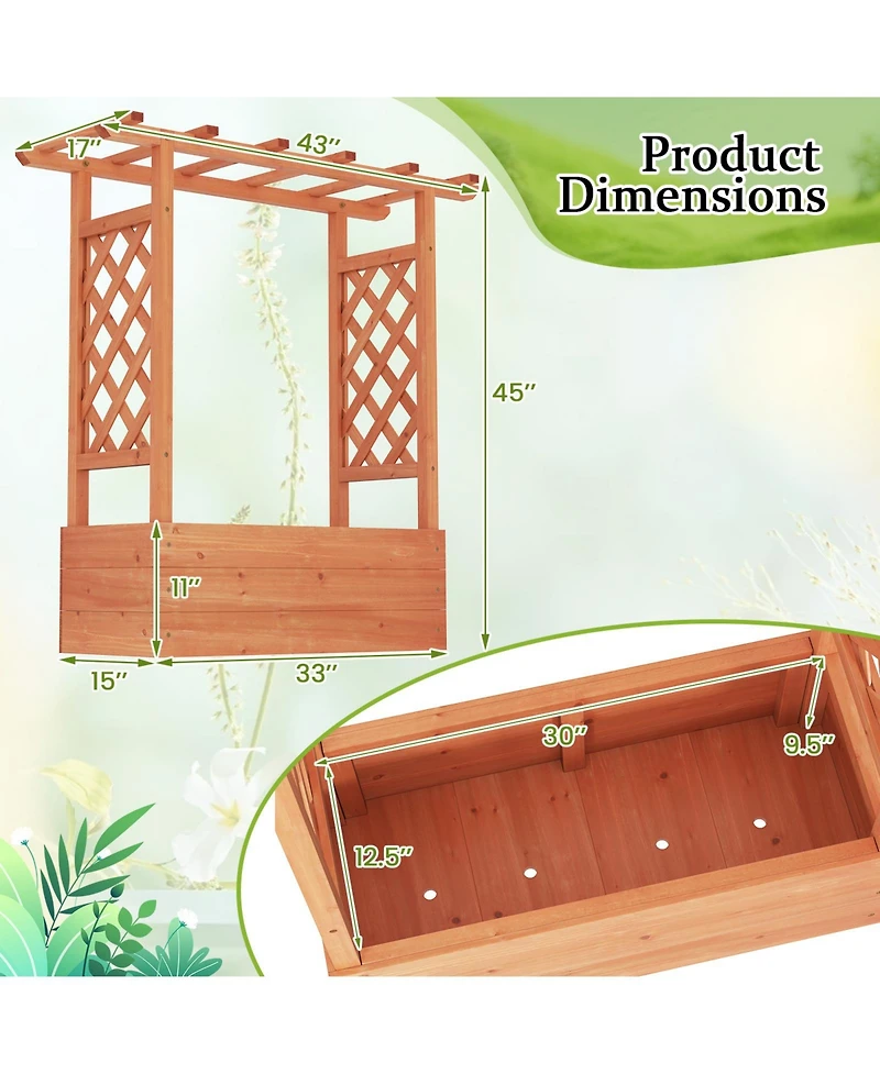 Gymax 2PCS Raised Garden Bed Planter Box w/ Side & Top Trellis for Vine Climbing Plants