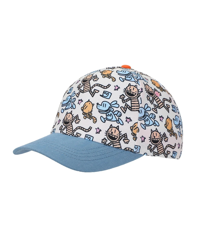 Dog Man Girls All-Over Character Print Youth White Traditional Adjustable Hat