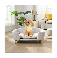 Zeus & Ruta Beige Corduroy Elevated Pet Couch with Wood Legs