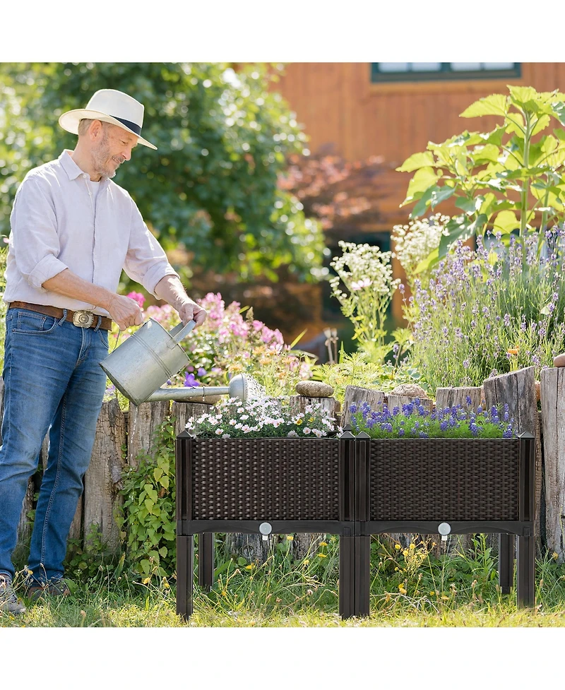 Gymax 6 Pcs Elevated Plastic Raised Garden Bed Planter Kit for Flower Vegetable Grow