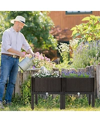 Gymax 6 Pcs Elevated Plastic Raised Garden Bed Planter Kit for Flower Vegetable Grow