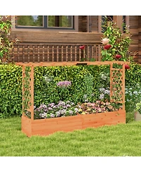 Gymax Raised Garden Bed w/ 2-Sided Trellis & Hanging Roof Fir Wood Planter Box w/ Drainage Holes