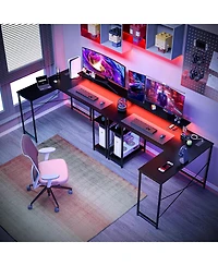 gaomon 54 inch Gaming Desk, Reversible L Shaped Desk, Corner Computer Desk with Monitor Stand, Power Outlets, Led Lights and Storage Shelves for Home