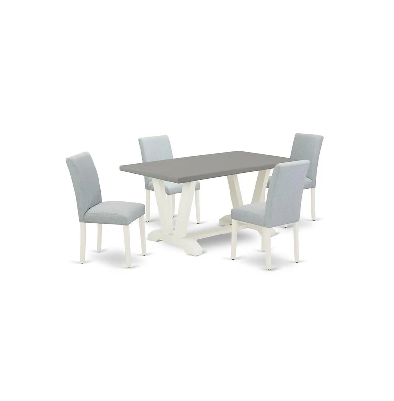 East West Furniture 5-Pc Dining Table Set Includes 4 Mid Century Chairs with Upholstered Seat and High Back and a Rectangular Kitchen Table