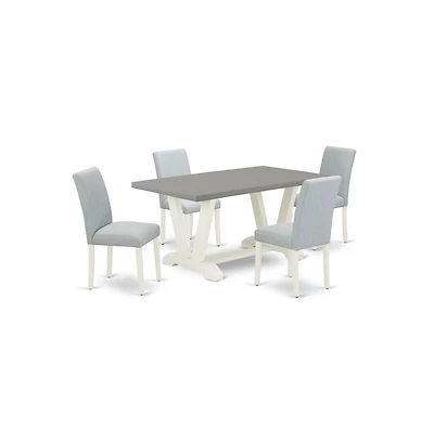 East West Furniture 5-Pc Dining Table Set Includes 4 Mid Century Chairs with Upholstered Seat and High Back and a Rectangular Kitchen Table