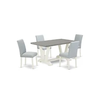 East West Furniture 5-Pc Dining Table Set Includes 4 Mid Century Chairs with Upholstered Seat and High Back and a Rectangular Kitchen Table