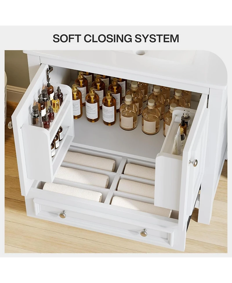 Tribesigns 30" Modern Bathroom Vanity with Sink, Bathroom Sink Cabinet with 2 Doors and 1 Drawer, Solid Wooden Frame, White