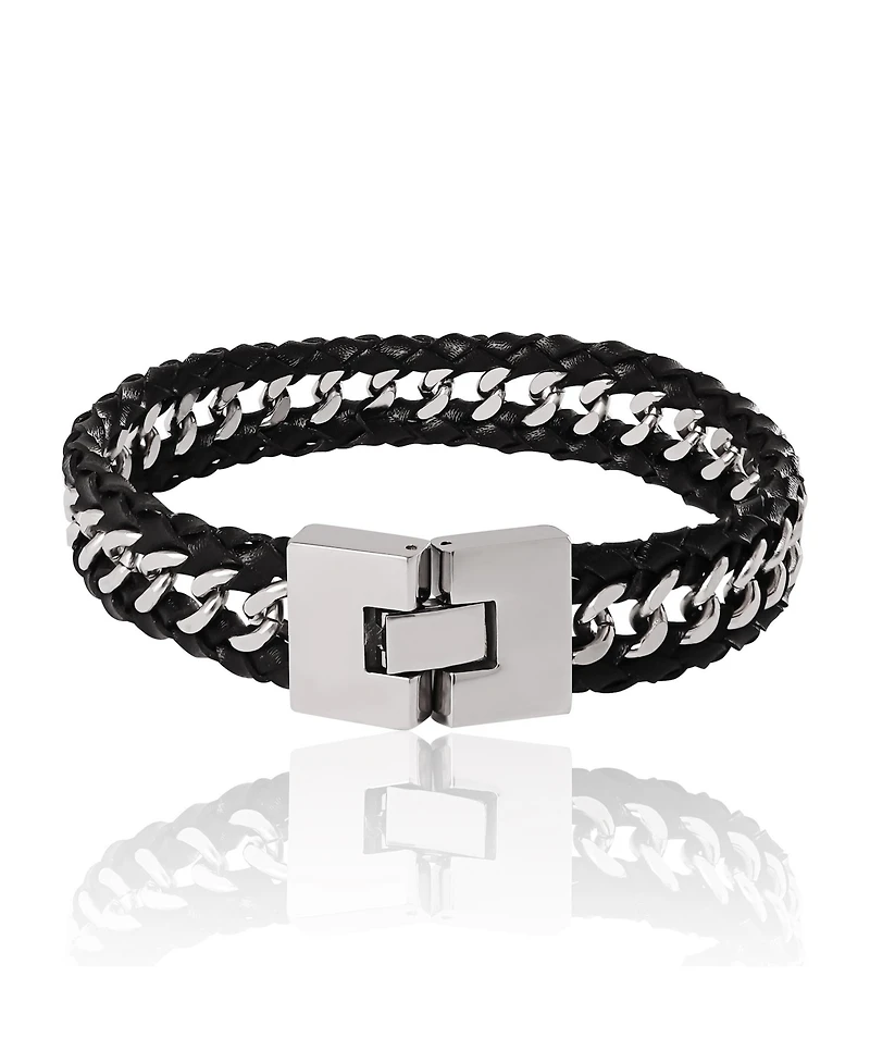 Lucky Brand Braided Leather and Chain Overlay Bracelet