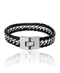 Lucky Brand Braided Leather and Chain Overlay Bracelet
