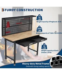 gaomon 48" Heavy Duty Workbench w/Drawers,Garage Work Bench w/Pegboard,Led Lighting System,Tool Storage,Wood Metal Work Table for Workshop Warehouse