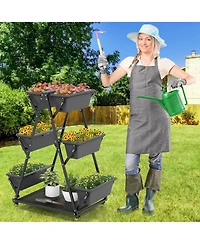 Gymax 3-tier Vertical Garden Planter Box w/ Lockable Wheels Drainage Holes for Patio