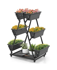 Gymax 3-tier Vertical Garden Planter Box w/ Lockable Wheels Drainage Holes for Patio
