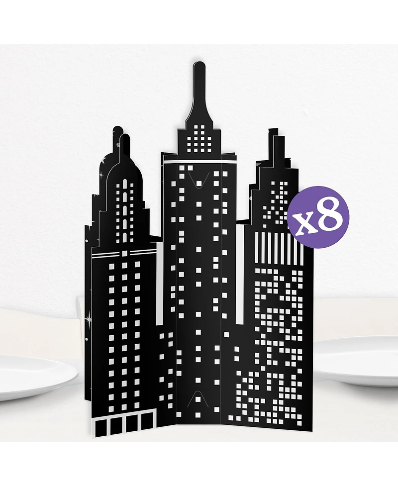 Big Dot of Happiness Freestanding 3D Nighttime City Skyline Centerpiece Table Decorations - 8 Count