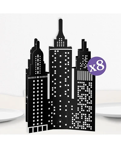 Big Dot of Happiness Freestanding 3D Nighttime City Skyline Centerpiece Table Decorations - 8 Count