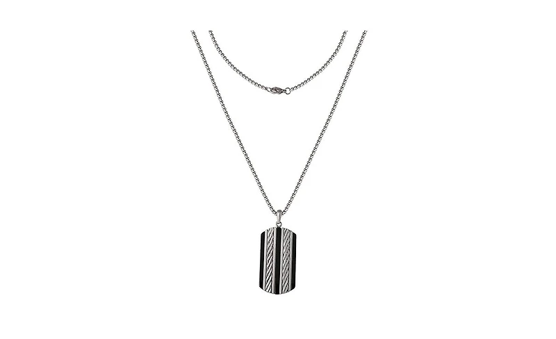 Lucky Brand Men's Pendant Necklace with Striped Dog Tag - 22'' Chain
