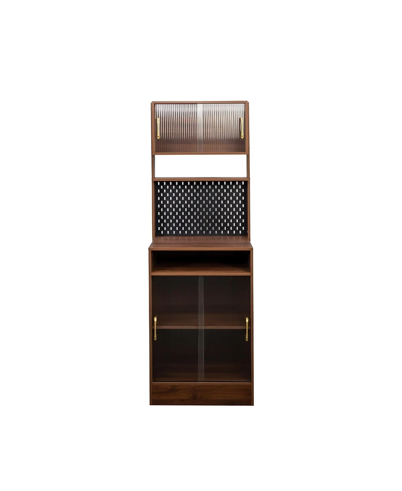 Casainc Kitchen Pantry Sideboard with Sliding Glass Doors and Countertop Storage Cabinet