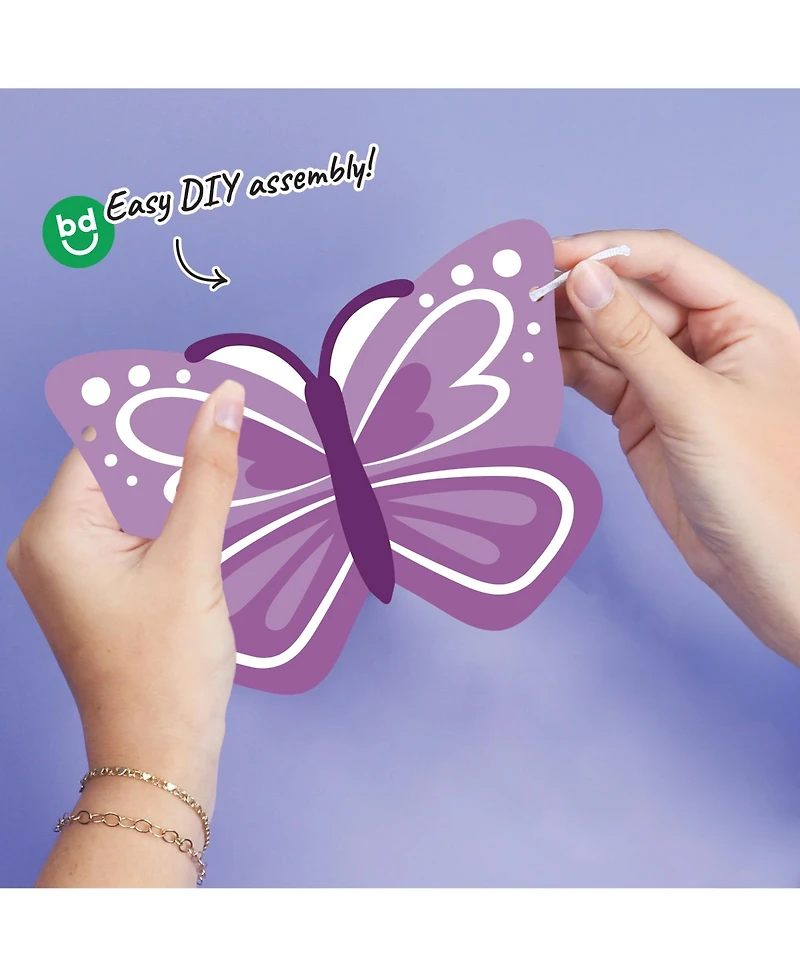 Big Dot of Happiness Beautiful Butterfly Garland Banner, 30 Feet of Cord, 15 Double-Sided Butterflies