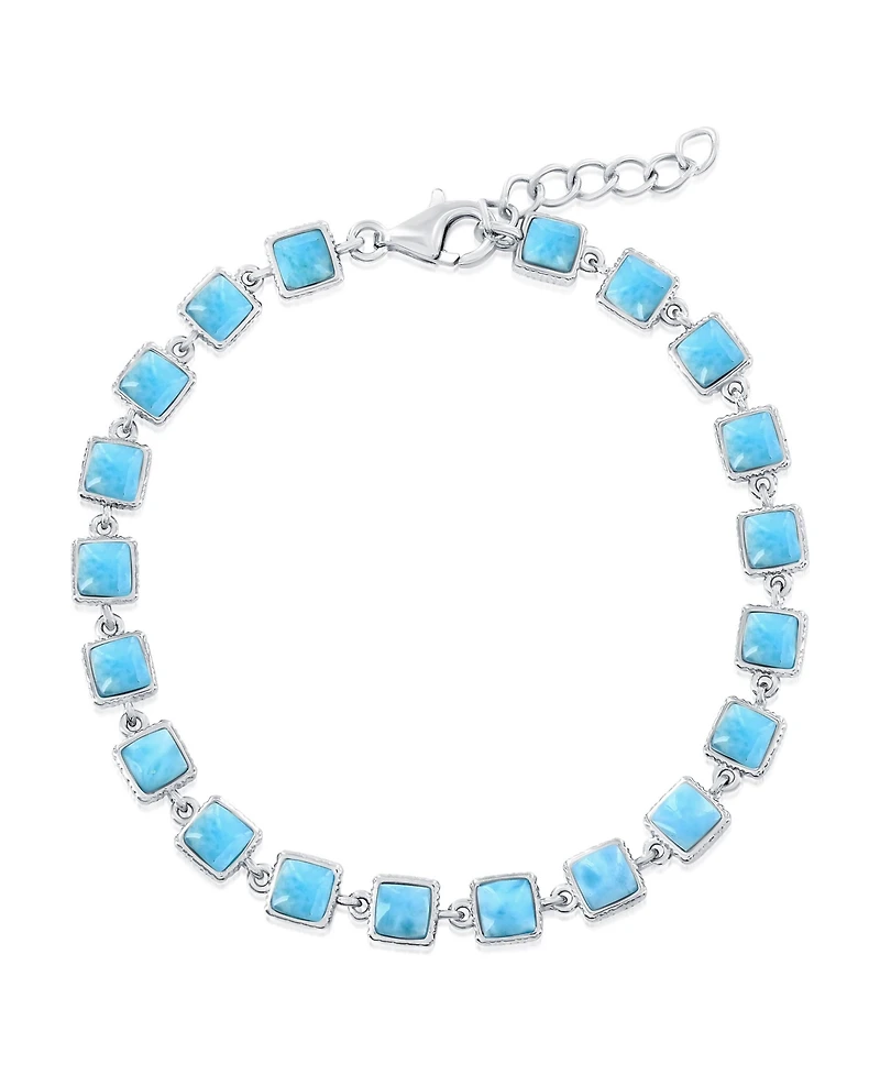 Caribbean Treasures Sterling Silver, Square Larimar Link Bracelet