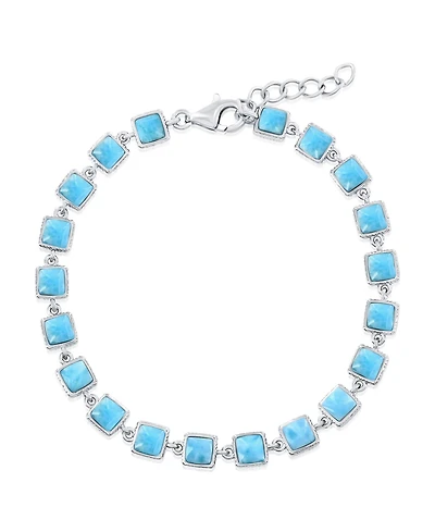 Caribbean Treasures Sterling Silver, Square Larimar Link Bracelet