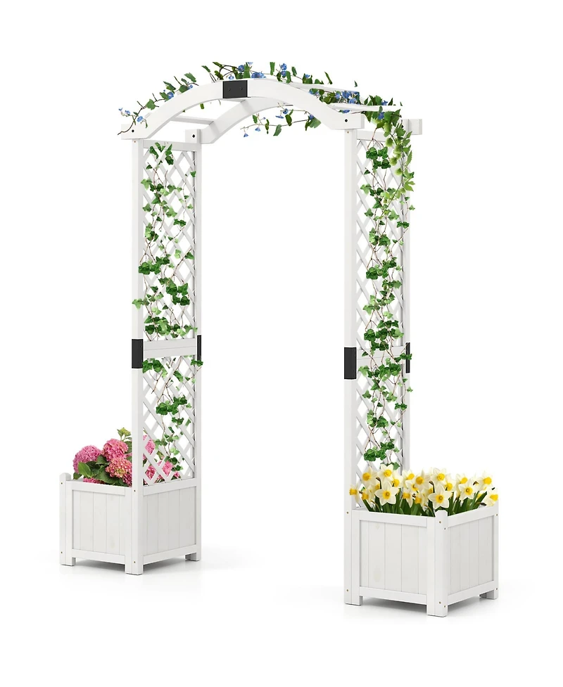 Gymax Garden Arbor w/ Planter Wooden Planter Arch w/ Trellis